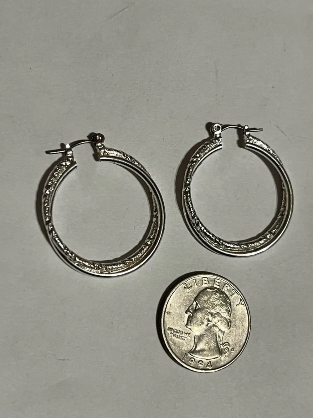 Silver Textured Hoop Earrings - Silver